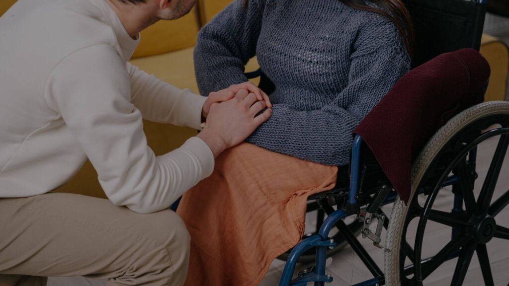 Hand massage for a person in a wheelchair