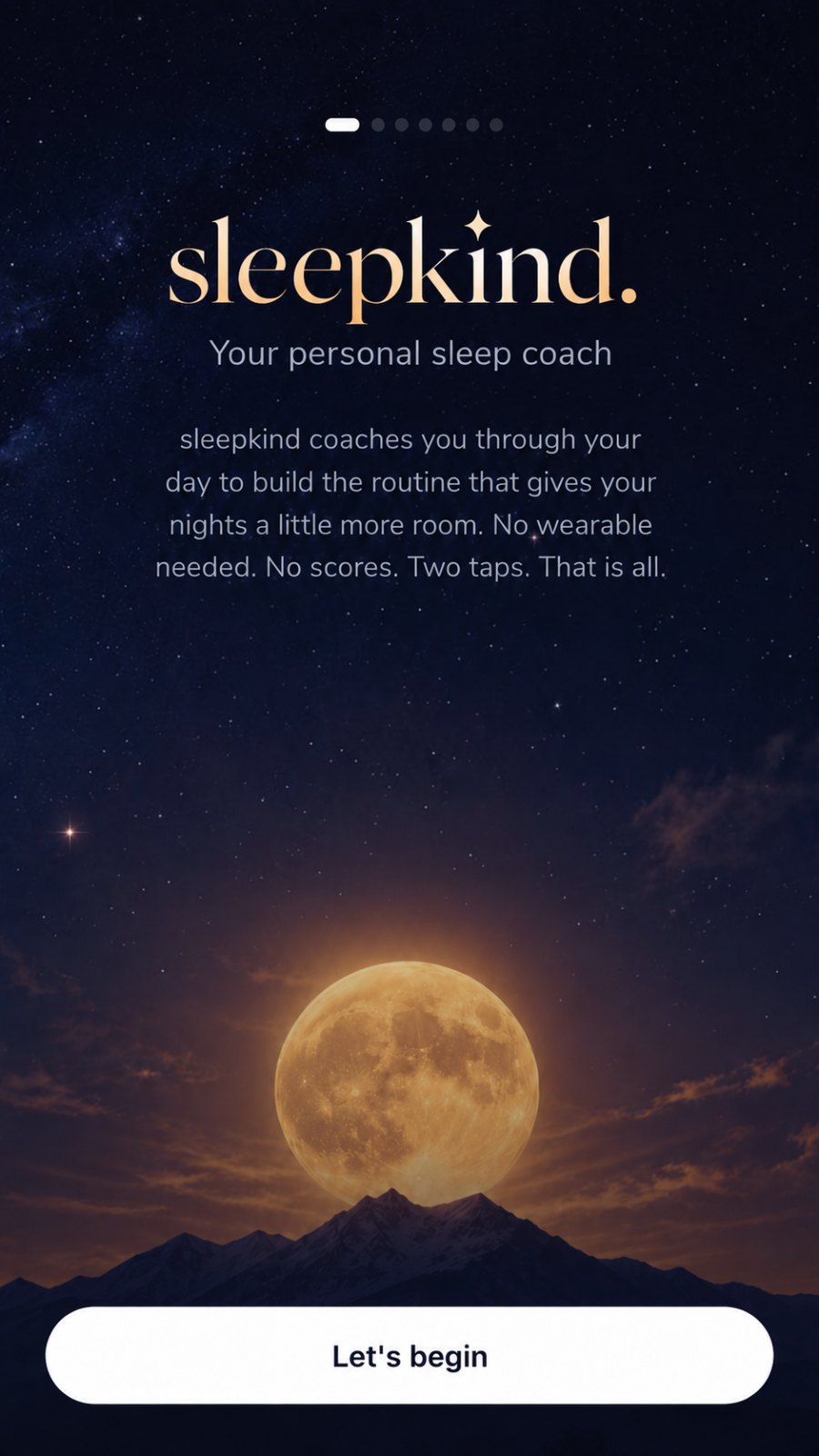The sleepkind sleep coach app welcome screen